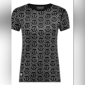 Philipp Plein bedazzle black short sleeve pp logo t-shirt 👚